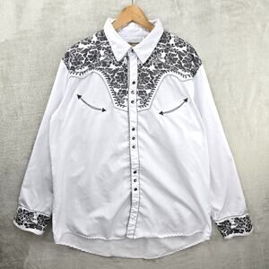 Scully Western Scroll Embroidered Pearl Snap Shirt Mens XXL White Cowboy Rodeo